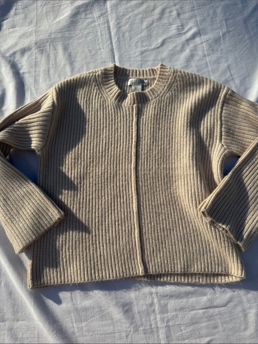 Rachel Zoe Women's Cream Rib-Knit Crewneck Sweater